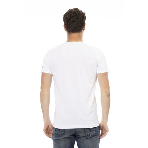 White Trussardi Action 2AT04 sneaker with leather and fabric upper, featuring stylish design details and brand logo.
