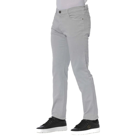Trussardi Jeans in platinum color, stylish denim pants from Jag Couture London New York, with detailed stitching and classic fit.