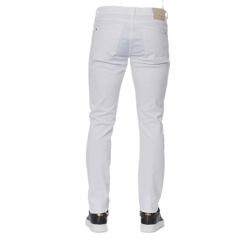 White Trussardi jeans from Jag Couture London with classic denim design, displayed on a neutral background.