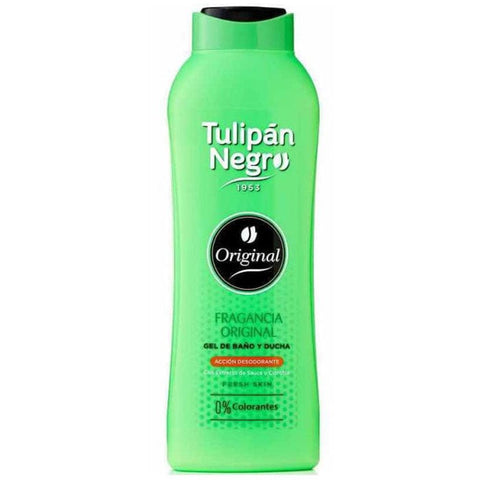 Jag Couture London New York Tulipán Negro Origina Shower Gel 650ml bottle with black tulip design and clear cap.