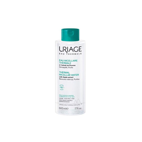 Uriage Eau Micellaire PMG 500ml bottle, gentle cleansing water for sensitive skin, with a natural, soothing appearance.