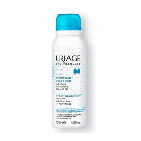Uriage Eau Thermale Refreshing Deodorant in 125ml spray bottle by Jag Couture London New York, showcasing the product's packaging.