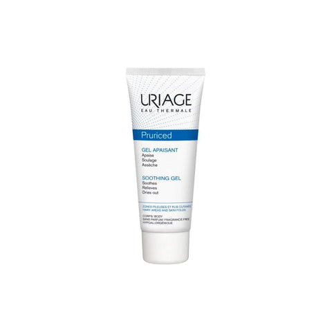 Uriage Pruriced Fresh Soothing Gel 100ml, a hydrating gel for skin relief, with visible blue gel texture and packaging.