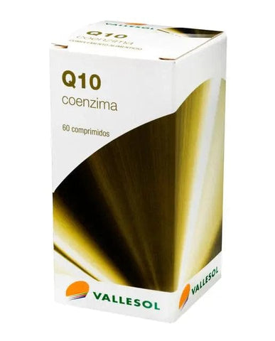 Vallesol Coenzyme Q10 supplement by Jag Couture London New York, 60 capsules, close-up of the supplement bottle with label details.