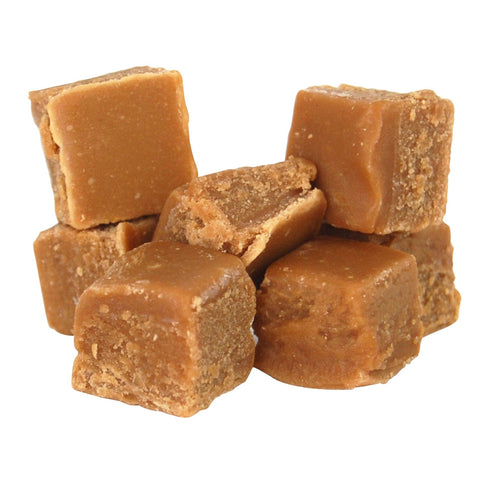 Hand-broken vanilla fudge cubes from Jag Couture London-New York, showcasing creamy, flavored fudge pieces with a smooth texture.