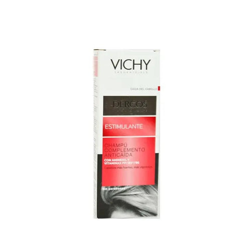 Vichy Dercos Anti-Fall Stimulating Shampoo bottle, 200ml, with label showing brand and product details, on a plain background.