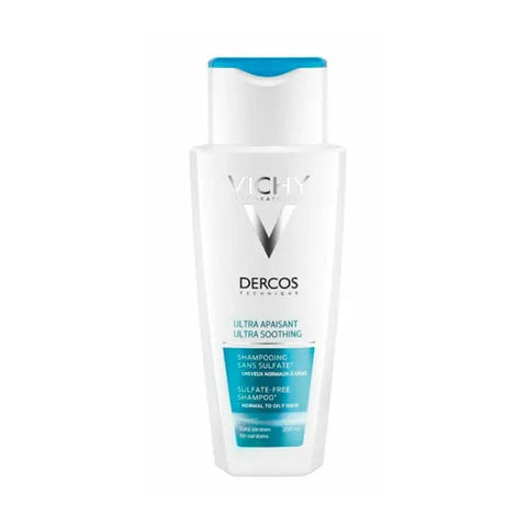 Jag Couture London New York Vichy Dercos Ultra Soothing Shampoo 200ml bottle, clear label with blue and white packaging.