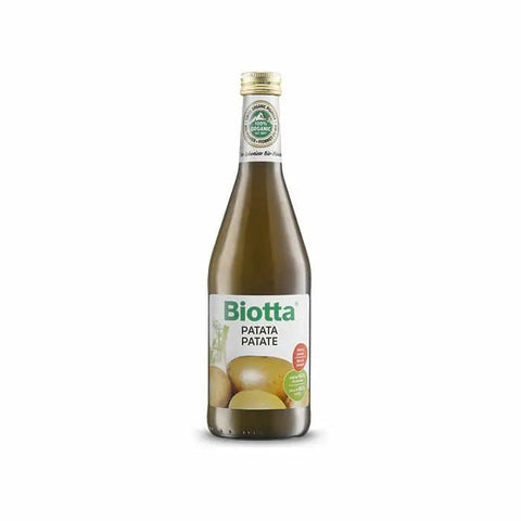 Vogel Biotta potato juice in a 500ml bottle, produced by Jag Couture London New York, with a clear label and vibrant packaging.