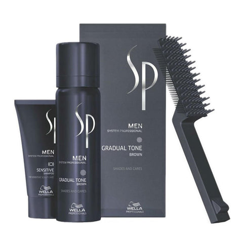 Wella Men Gradual Tinte Marron hair dye kit with shampoo and comb, in 60ml and 30ml bottles, from Jag Couture London New York.