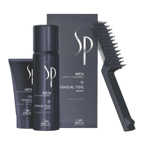 Wella Men Gradual Tinte Marron hair dye kit with 60ml color, 30ml shampoo, and comb, by Jag Couture London New York.