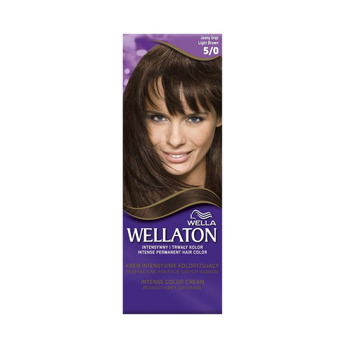 Jag Couture London New York Wellaton Intense Permanent Hair Color 5-0, showing the hair dye tube and packaging.