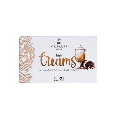Dark chocolate-covered Irish cream fondant creams by Whitakers in a carton, from Jag Couture London New York.