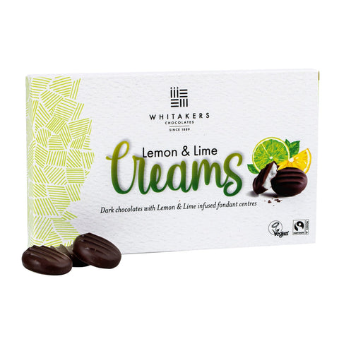 Dark chocolate-covered lemon and lime fondant creams in a carton by Whitakers, from Jag Couture London New York.