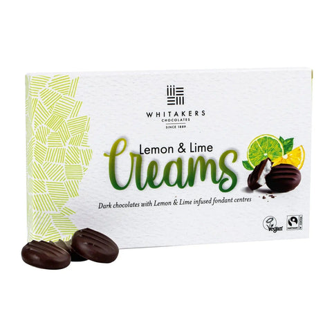 Dark chocolate-covered lemon and lime fondant creams in a carton by Whitakers, from Jag Couture London New York.