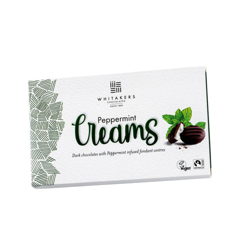 Dark chocolate covered peppermint fondant creams in a carton by Whitakers, presented by Jag Couture London - New York.