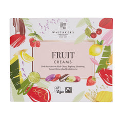 Jag Couture London - New York Whitakers foiled dark chocolate fruit creams in carton - black cherry, raspberry, strawberry, lemon & lime