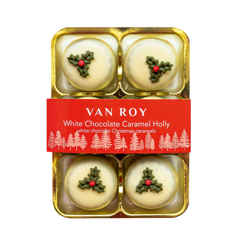 White chocolate Christmas caramels in a cello pack by Jag Couture London - New York, showcasing creamy, festive confections.