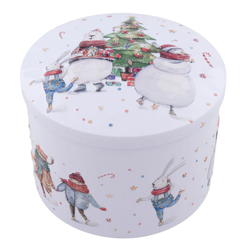 White Christmas Party tin of vanilla fudge by Jag Couture London - New York, featuring festive packaging and creamy vanilla fudge inside.