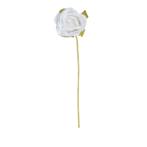 White rosebud decoration by Jag Couture London, 8.5cm x 2cm, featuring delicate, realistic rosebud details perfect for elegant embellishments.