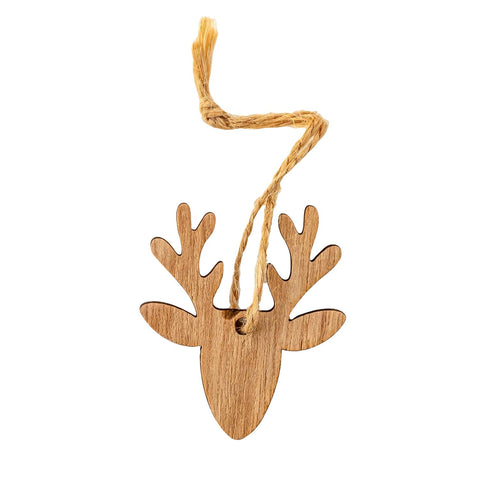 Wooden deer hanger with rope loop by Jag Couture London, measuring 5x4.3cm, ideal for wall decoration or hanging accessories.