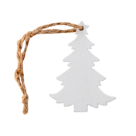 White wooden tree hanger with rope loop, 5 x 3.8cm, by Jag Couture London New York, perfect for decorative hanging displays.