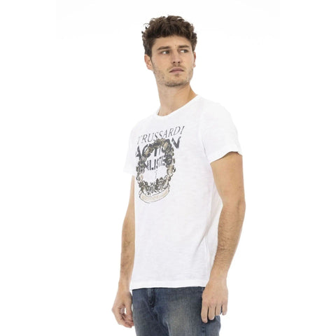 White Trussardi Action sneaker by Jag Couture London New York, showcasing the stylish design and brand logo.