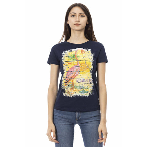 Navy Trussardi Action 2BT09 men's sneakers by Jag Couture London - New York, side view with textured sole and branding details