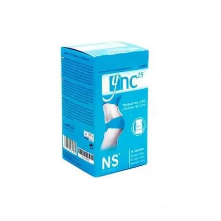 Ync25 Nutrición Center supplement capsules by Jag Couture London New York, showing a close-up of 15 capsules in a bottle.