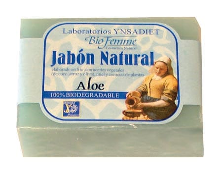Natural aloe vera soap by Ynsadiet in a 100g bar, featuring gentle, soothing ingredients from Jag Couture London New York.