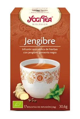 Yogi Tea Jengibre by Jag Couture London New York, 17 ginger tea sachets, each 1.8g, displayed in a clear packet.