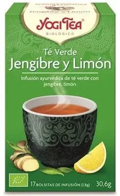 Yogi Tea Verde Jengibre y Limón, 17 tea bags with ginger and lemon flavor, in packaging from Jag Couture London New York.