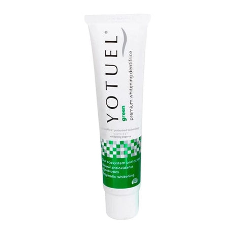 Yotuel Green Microbiome Care Toothpaste 100g by Jag Couture London - New York, featuring a tube of natural toothpaste on a white background.