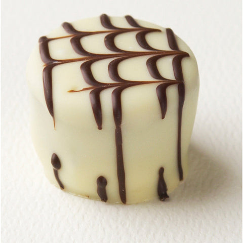 Zebra Hazelnut Praline with Mocha in white chocolate by Jag Couture London, 21.6g bar showing a white chocolate coating and hazelnut filling.