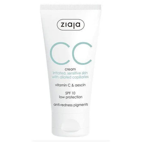 Ziaja CC Cream Correctora para pieles irritadas y sensibles en 50ml, con envase de la marca Jag Couture London - New York.
