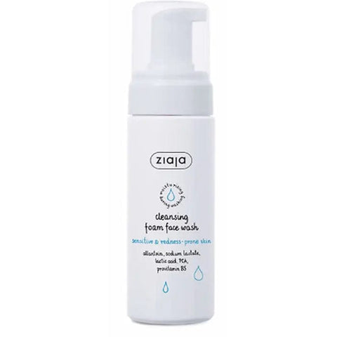 Ziaja facial cleansing foam for sensitive, redness-prone skin in 150ml bottle, with gentle foaming formula for soothing skin care.