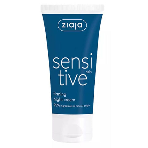 Jar of Ziaja Sensitive Reaffirming Night Cream for sensitive skin, 50 ml, with natural, soothing ingredients from Jag Couture London.